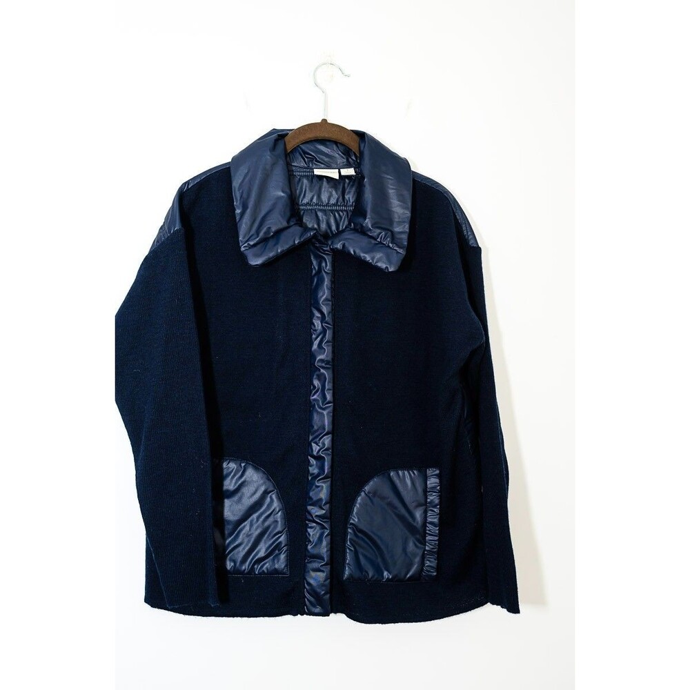 Chico's Zenergy Jacket 1 Medium Blue Knit Quilted wool blend Puffer